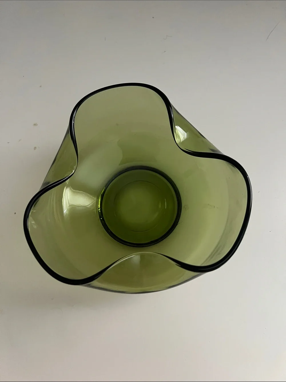 Vintage Anchor Hocking Green Glass Folded Edge Replacement Dip Bowl MCM